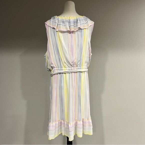 LC Lauren Conrad striped sleeveless fake wrap plus size dress with belt size 3X - Picture 9 of 15